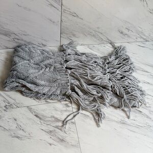 Cozy Gray Metallic Cable Knit Fringe Scarf